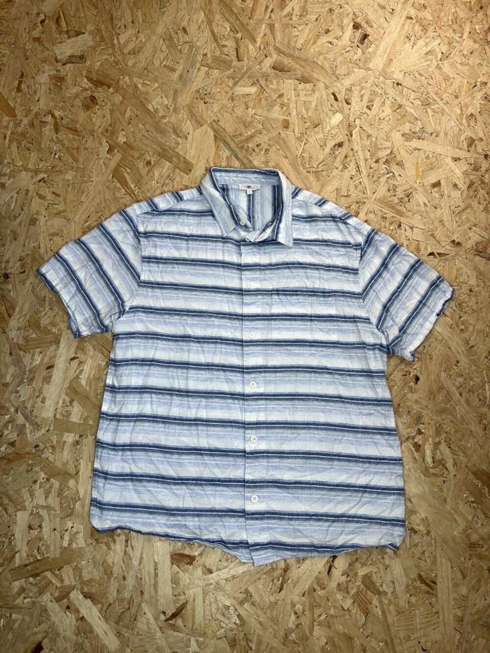CBRL Mens Large Blue White Striped Short Sleeve Button Up Casual Shirt